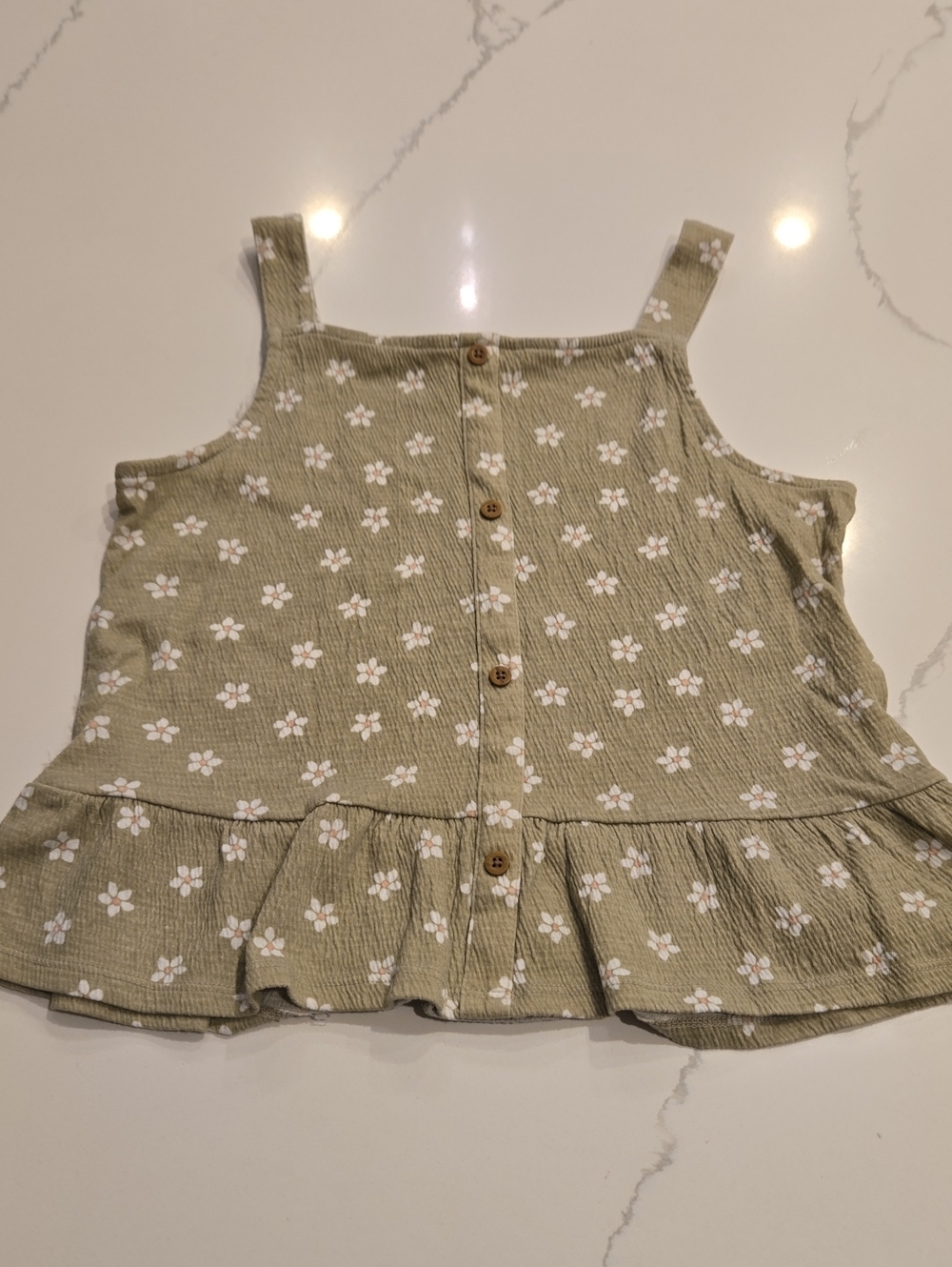 Girls Carter's Olive Green Floral Button Down Ruffle Tank
